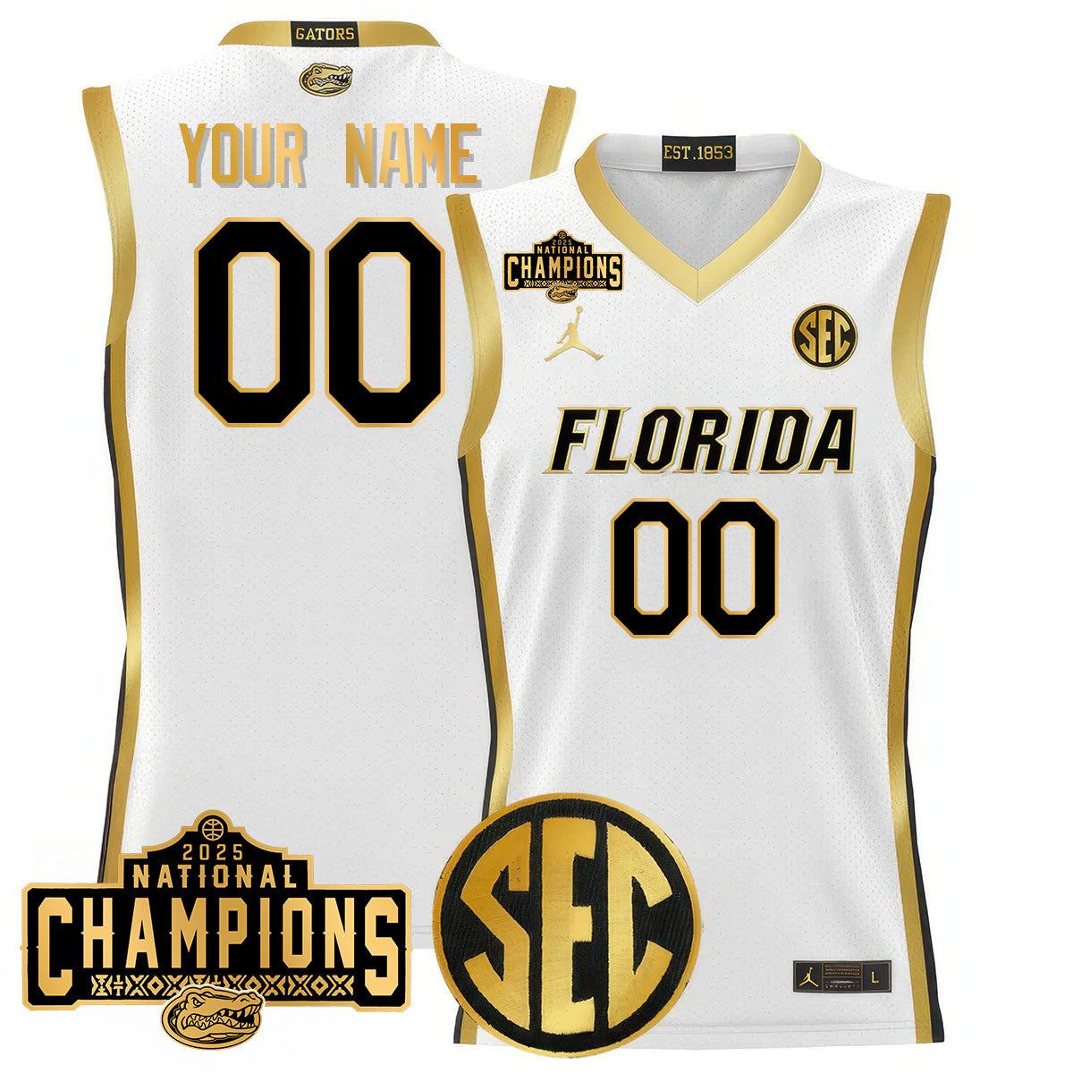 Custom Name/Gender UF 2025 National Champions Basketball Jersey N1 - Stitched product image 5, provided for visual reference