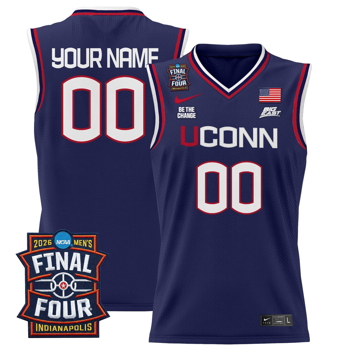 UCONN 2026 Final Four Patch Custom Basketball Jersey - Stitched product image 2, provided for visual reference and product