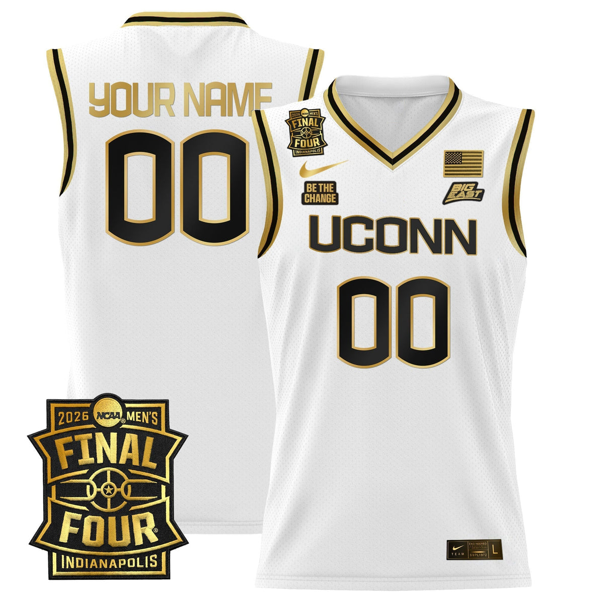 UCONN 2026 Final Four Patch Custom Basketball Jersey - Stitched product image 3, provided for visual reference and product