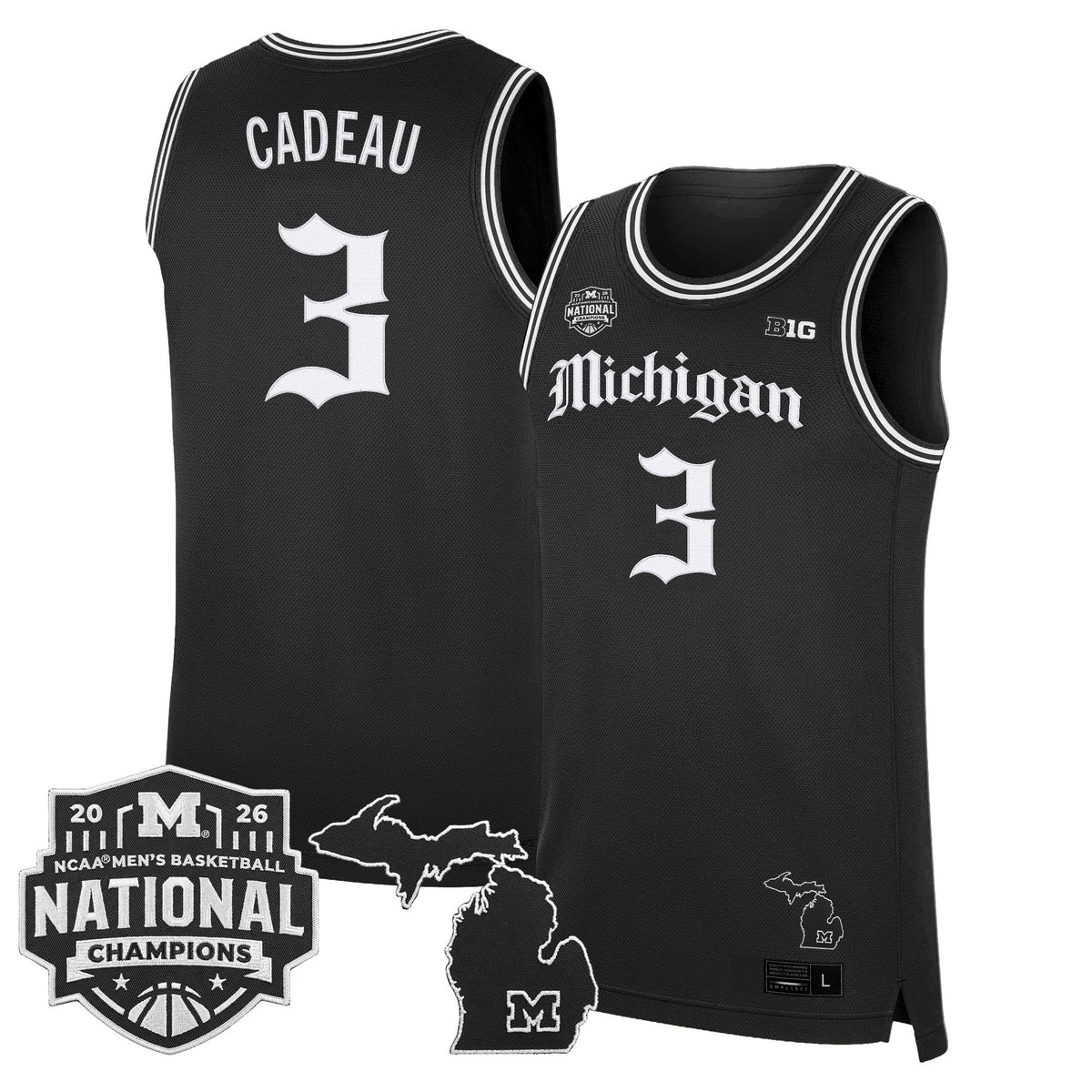 Michigan Wolverines 2026 National Champions Patch Basketball Jersey - Gothic Edition - All Stitched for Men product image 9,
