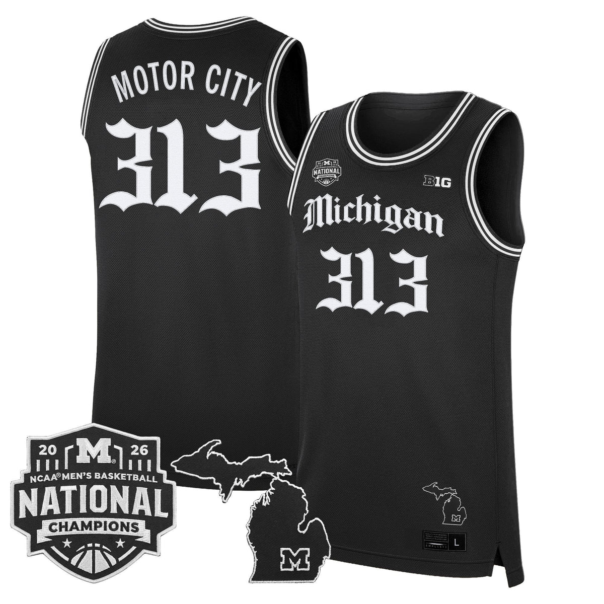 Michigan Wolverines 2026 National Champions Patch Basketball Jersey - Gothic Edition - All Stitched for Men product image 8,