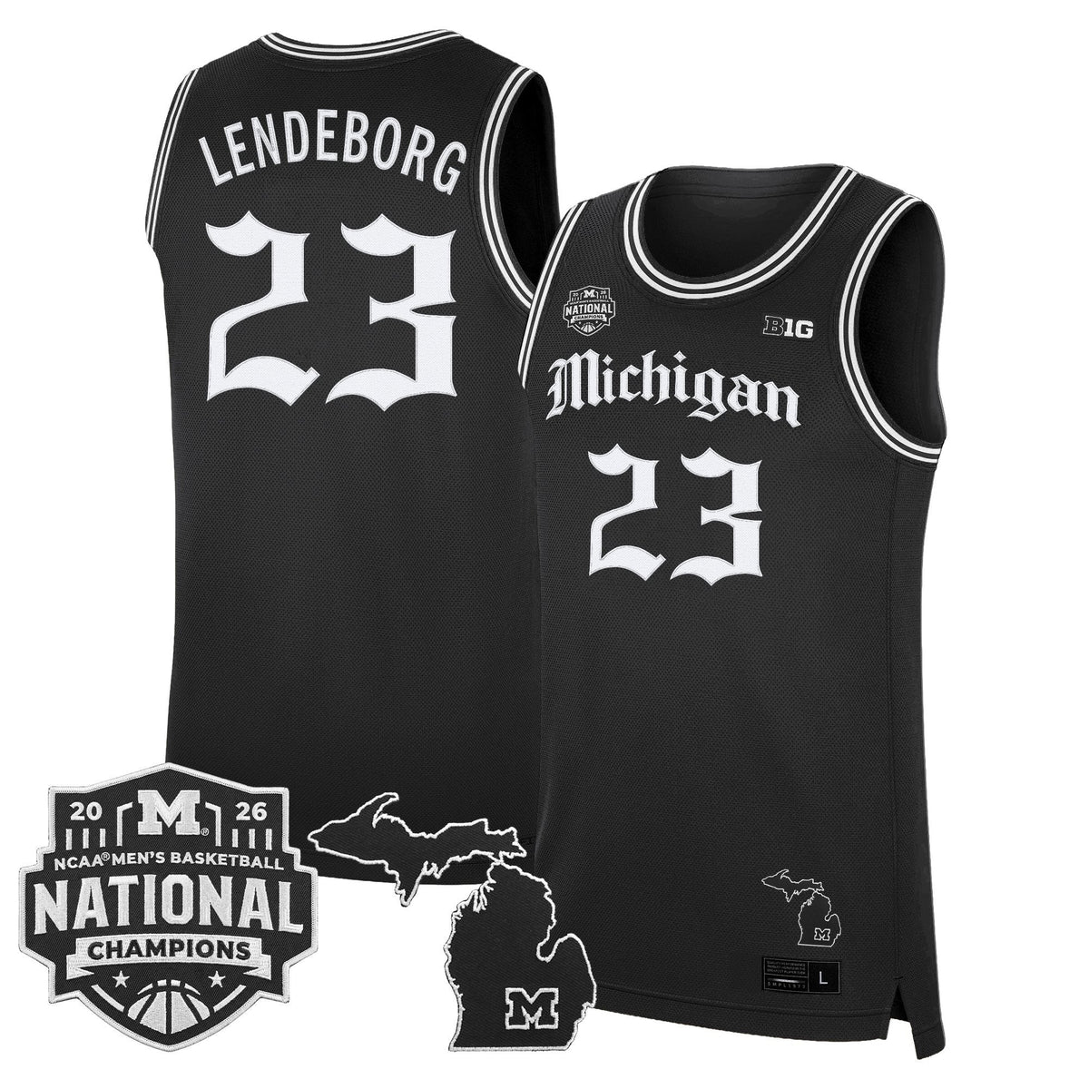 Michigan Wolverines 2026 National Champions Patch Basketball Jersey - Gothic Edition - All Stitched for Men product image 7,