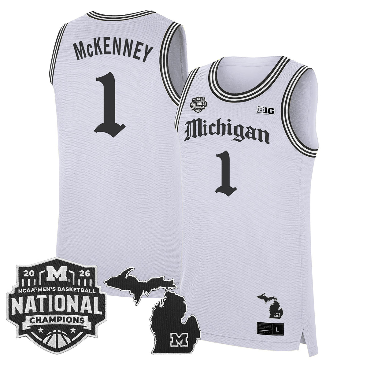 Michigan Wolverines 2026 National Champions Patch Basketball Jersey - Gothic Edition - All Stitched for Men product image