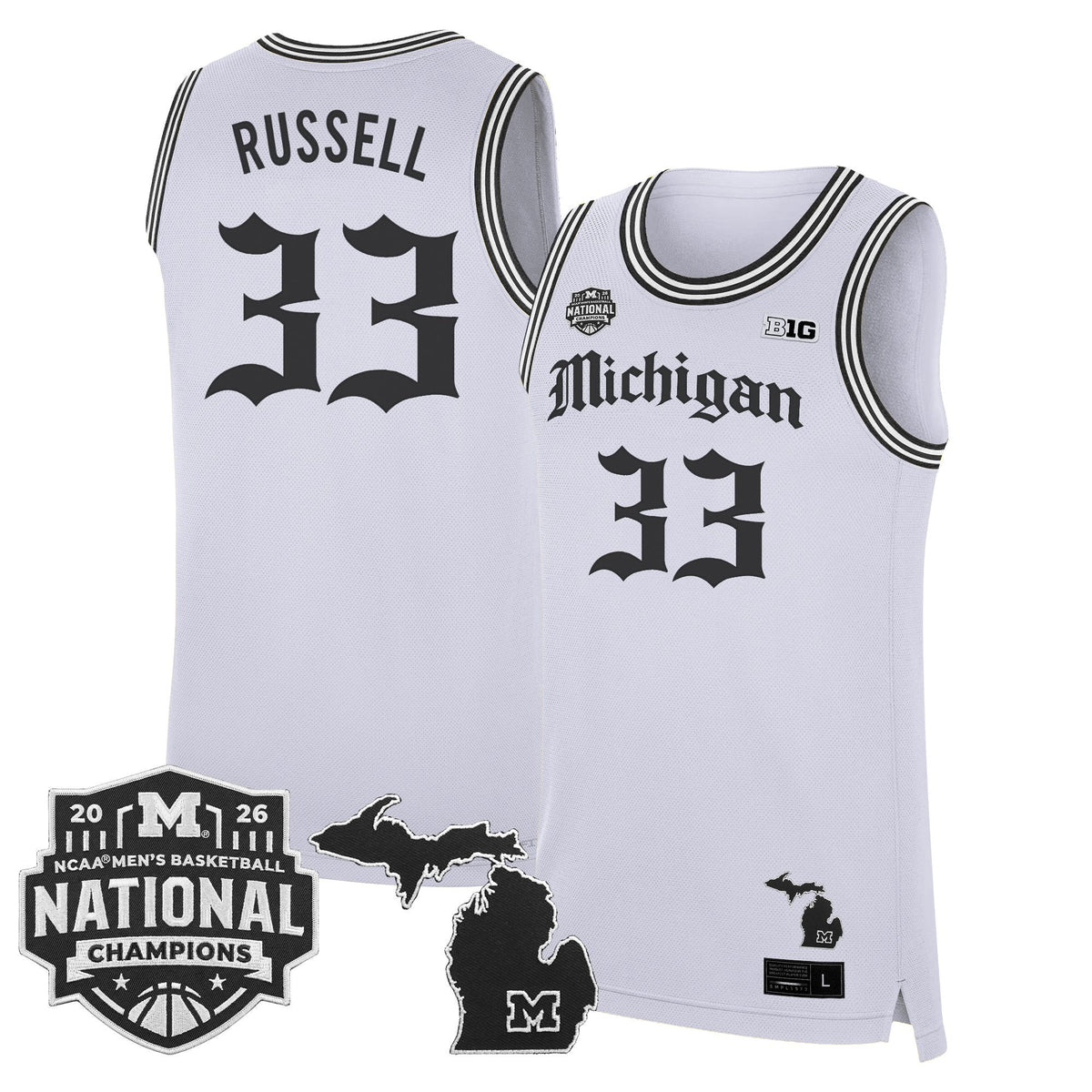 Michigan Wolverines 2026 National Champions Patch Basketball Jersey - Gothic Edition - All Stitched for Men product image