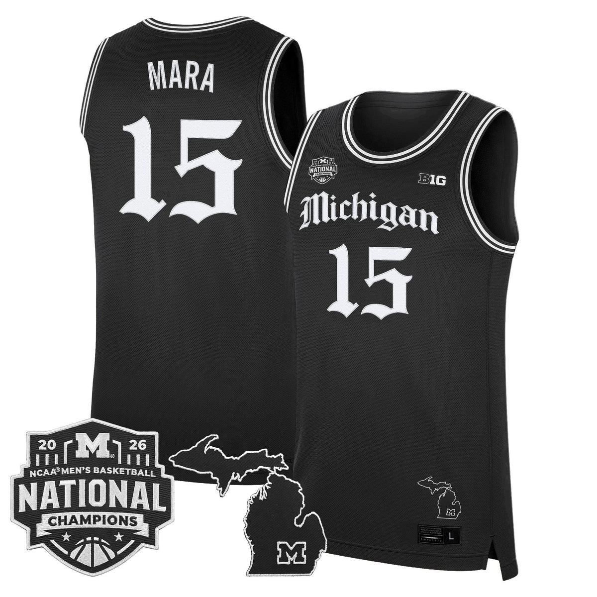 Michigan Wolverines 2026 National Champions Patch Basketball Jersey - Gothic Edition - All Stitched for Men product image