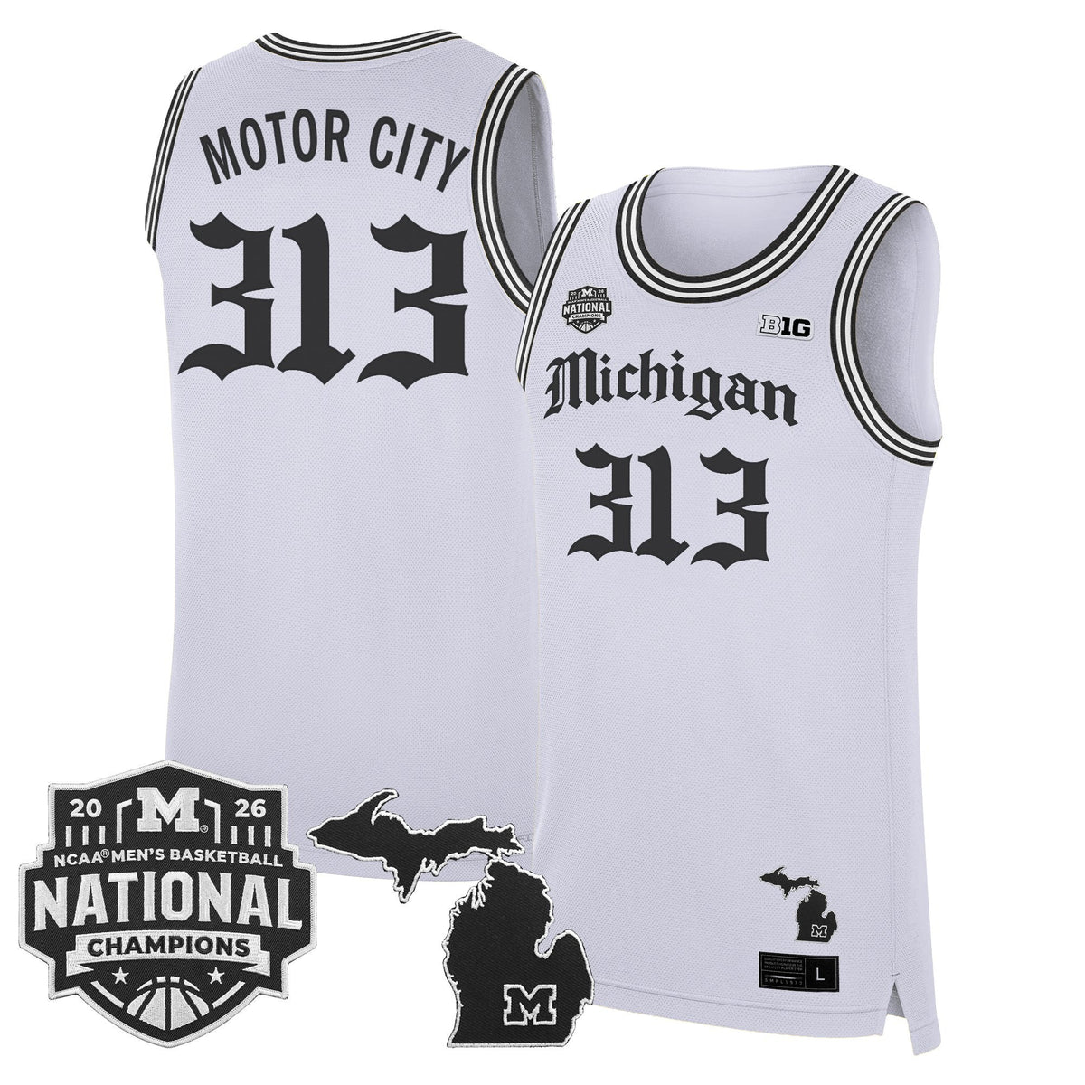 Michigan Wolverines 2026 National Champions Patch Basketball Jersey - Gothic Edition - All Stitched for Men product image 2,