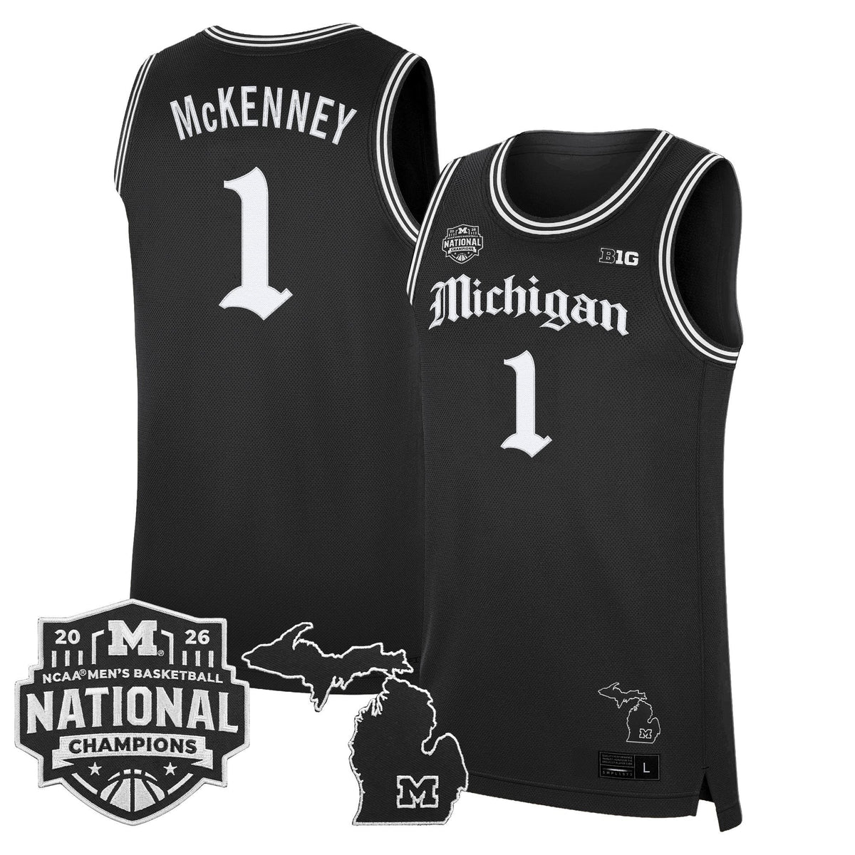 Michigan Wolverines 2026 National Champions Patch Basketball Jersey - Gothic Edition - All Stitched for Men product image