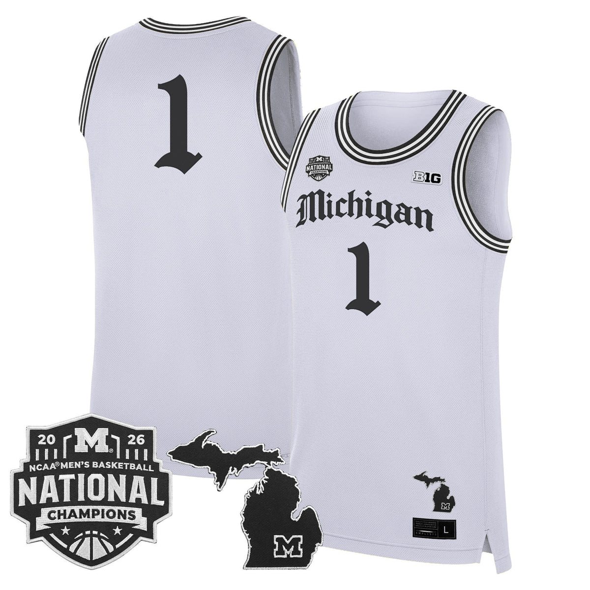 Michigan Wolverines 2026 National Champions Patch Basketball Jersey - Gothic Edition - All Stitched for Men product image 6,