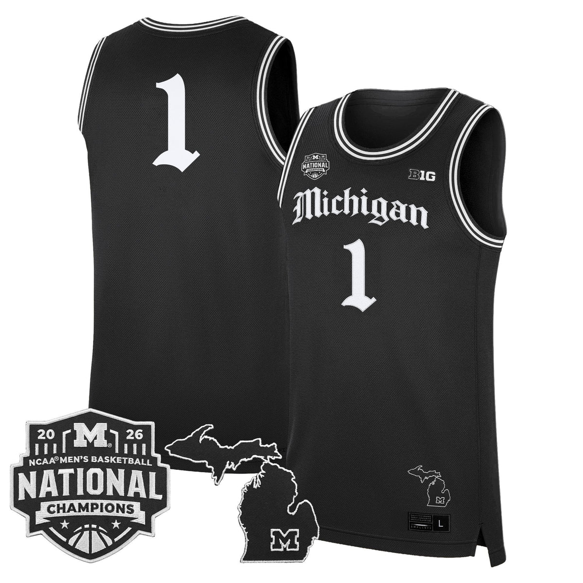Michigan Wolverines 2026 National Champions Patch Basketball Jersey - Gothic Edition - All Stitched for Men product image