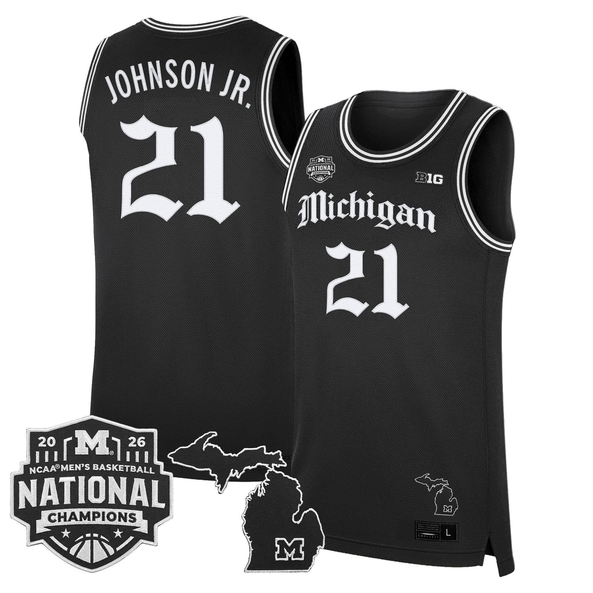 Michigan Wolverines 2026 National Champions Patch Basketball Jersey - Gothic Edition - All Stitched for Men product image