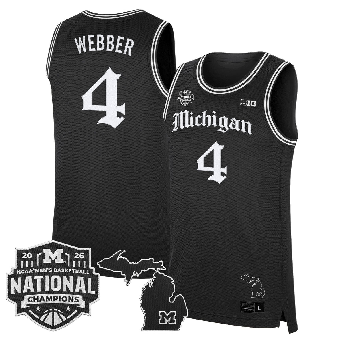 Michigan Wolverines 2026 National Champions Patch Basketball Jersey - Gothic Edition - All Stitched for Men product image