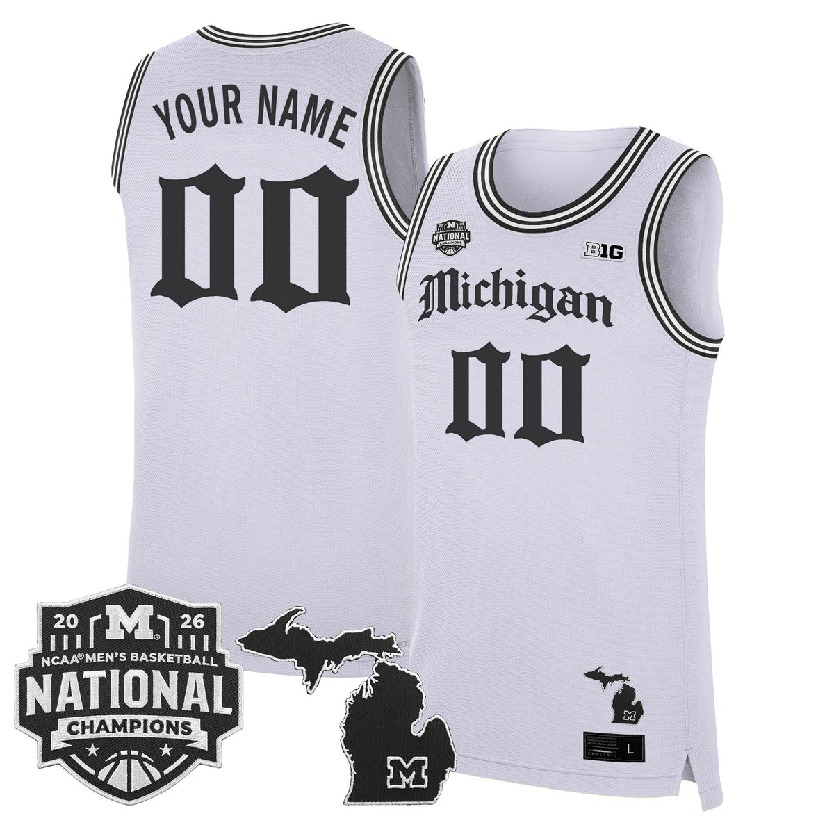 Michigan Wolverines 2026 National Champions Patch Custom Basketball Jersey - Gothic Edition - All Stitched product image 1,