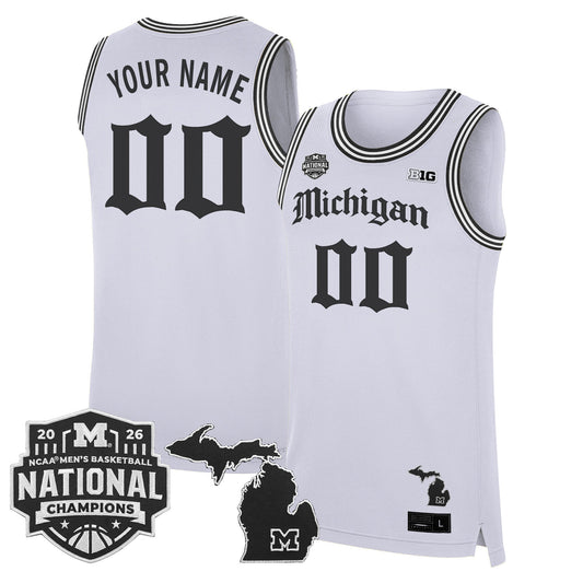 Michigan Wolverines 2026 National Champions Patch Custom Basketball Jersey - Gothic Edition - All Stitched product image 1,