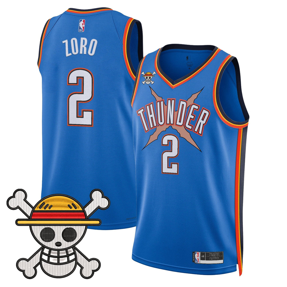 OKC x One Piece Swingman Jersey- Stitched product image 2, provided for visual reference and product detail review