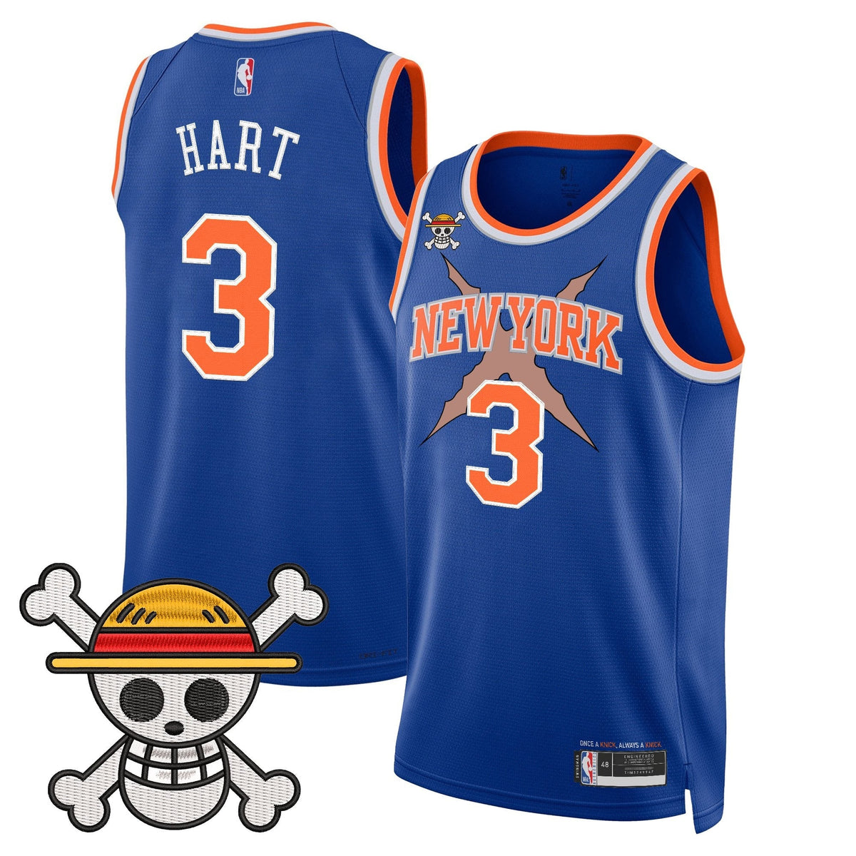 NYK x One Piece Swingman Jersey- Stitched product image 4, provided for visual reference and product detail review