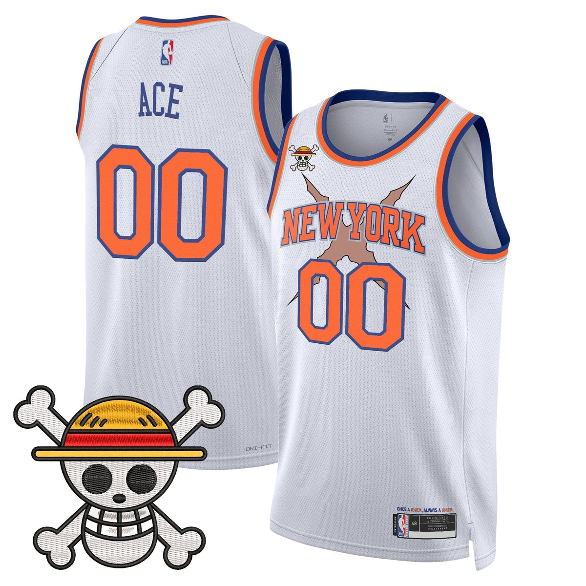 NYK x One Piece Swingman Jersey- Stitched product image 12, provided for visual reference and product detail review