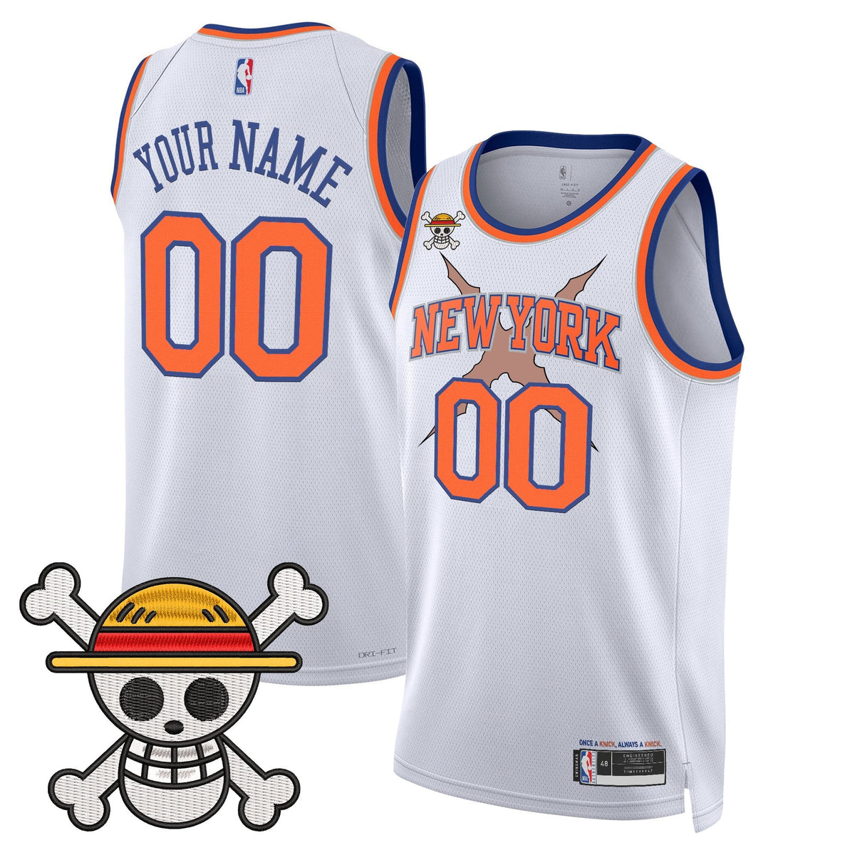 NYK x One Piece Swingman Custom Jersey- Stitched product image 2, provided for visual reference and product detail review