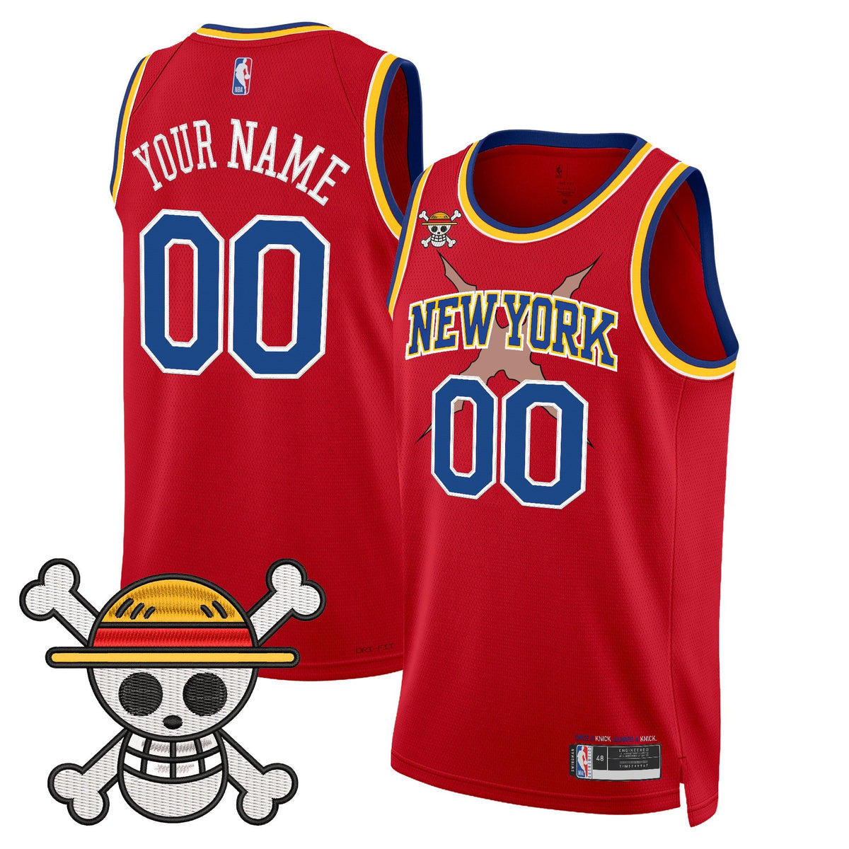 NYK x One Piece Swingman Custom Jersey- Stitched product image 4, provided for visual reference and product detail review