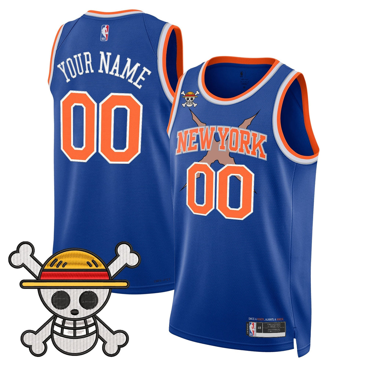 NYK x One Piece Swingman Custom Jersey- Stitched product image 1, provided for visual reference and product detail review