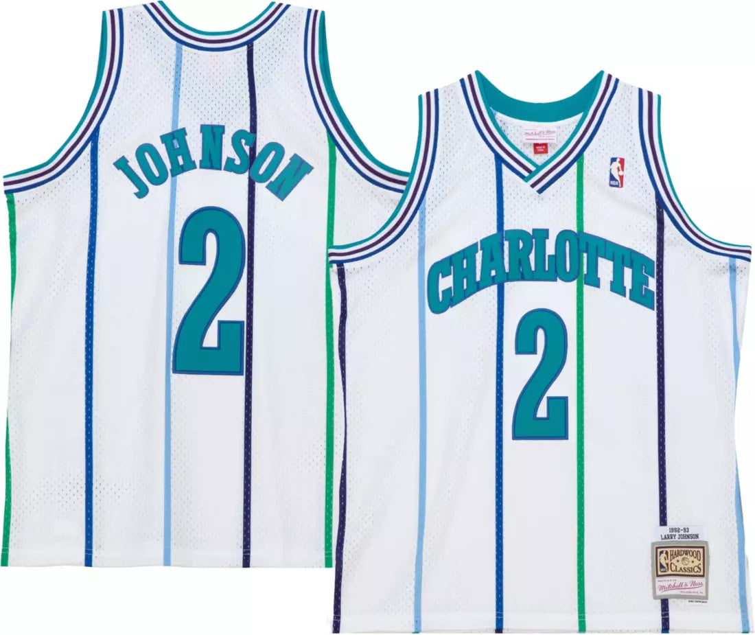 Mitchell & Ness Larry Johnson Charlotte Hornets White 1992-93 Hardwood Classics Swingman Jersey for Men product image 1,