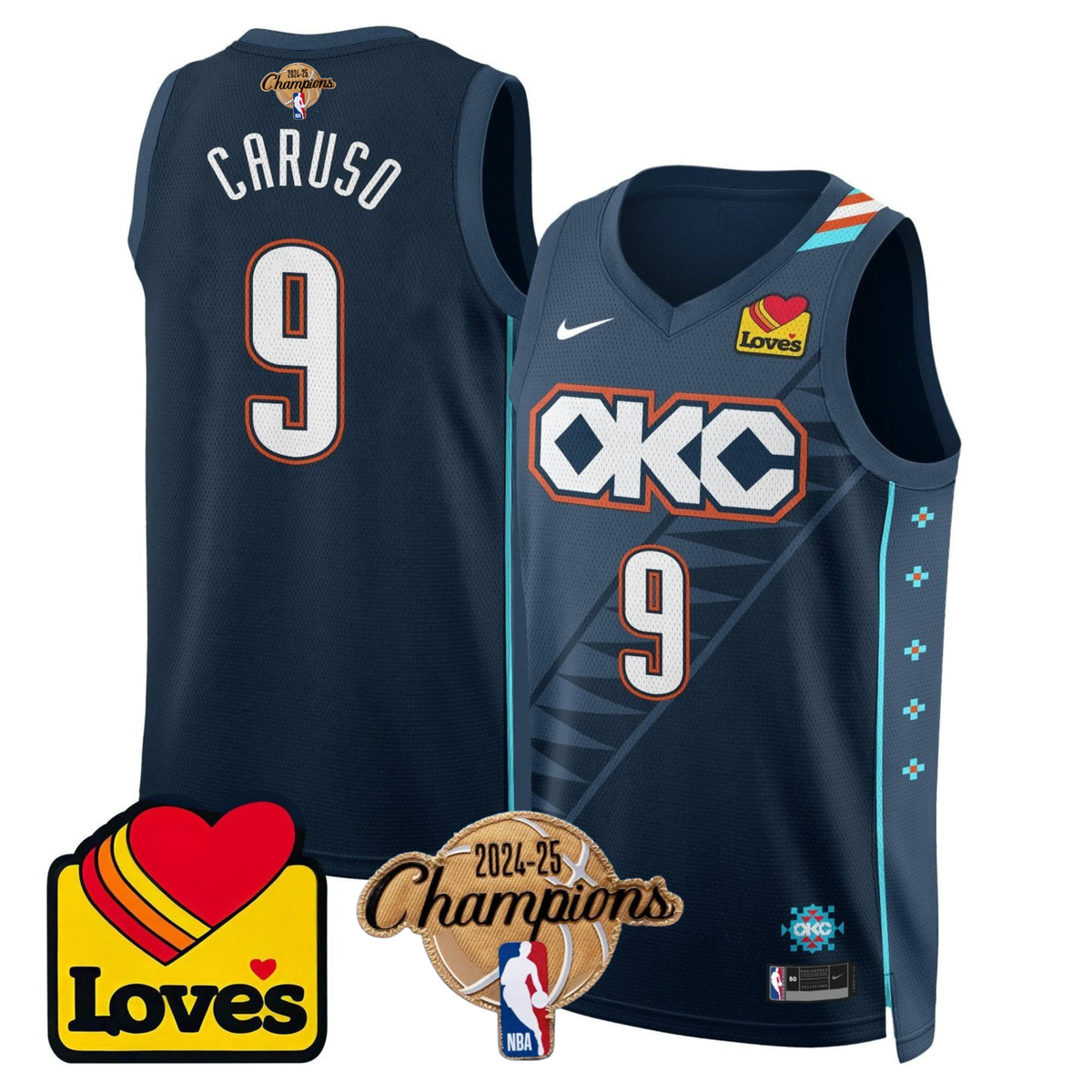 The Thunder 2024-25 Champions Black Gold Jersey - Stitched product image 30, provided for visual reference and product