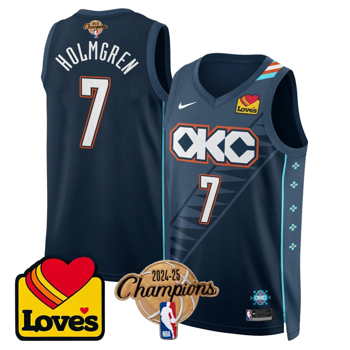 The Thunder 2024-25 Champions Black Gold Jersey - Stitched product image 22, provided for visual reference and product