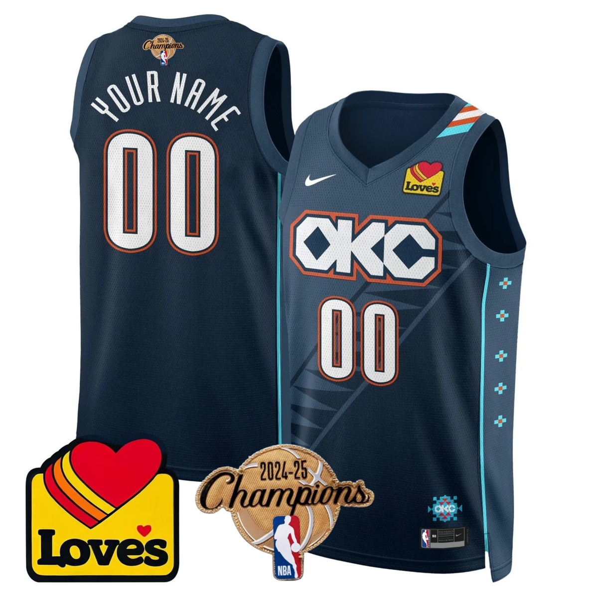 The Thunder 2024-25 Champions Black Gold Jersey - Stitched product image 26, provided for visual reference and product