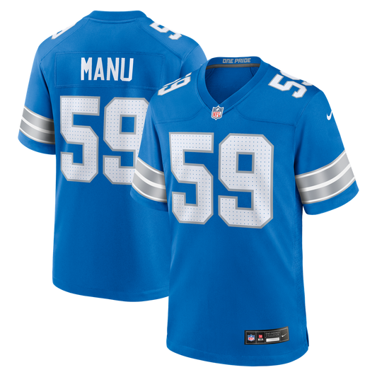 Detroit Lions Giovanni Manu Nike Blue Game Jersey product image 1
