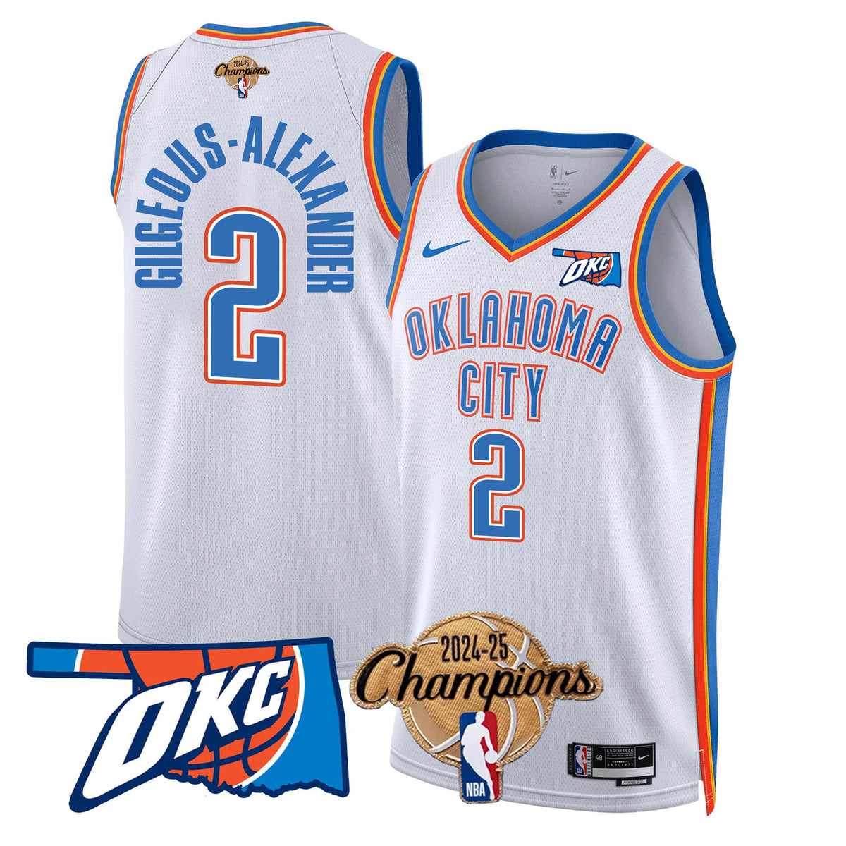 The Thunder 2024-25 Champions Black Gold Jersey - Stitched product image 1, provided for visual reference and product detail