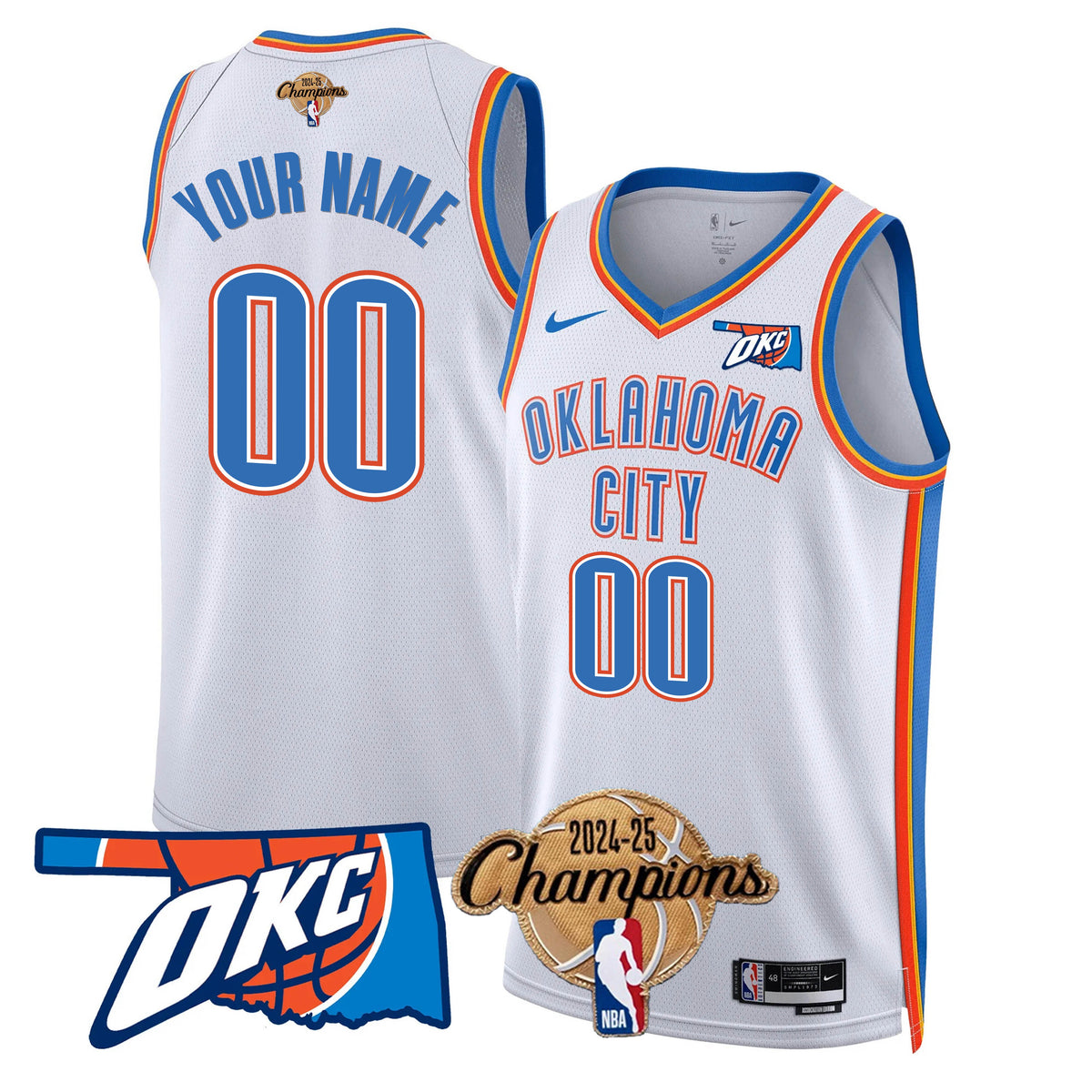 OKC 2024-25 Champions Custom Jersey - Stitched product image 1, provided for visual reference and product detail review