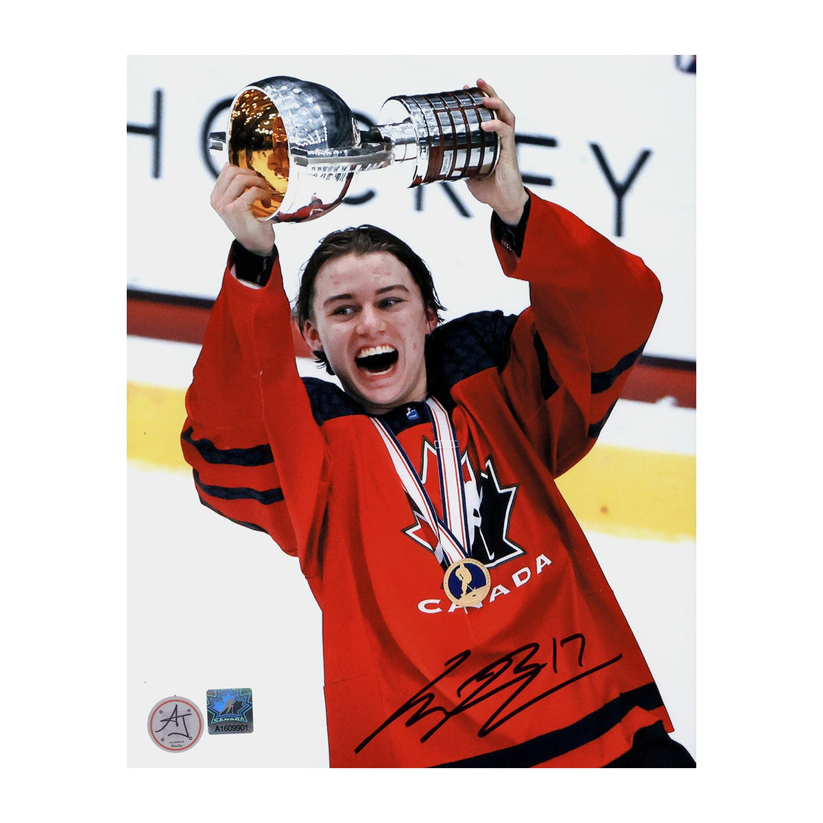 Connor Bedard Signed Team Canada U18 Hockey Gold 8x10 Photo product image 1, provided for visual reference and product