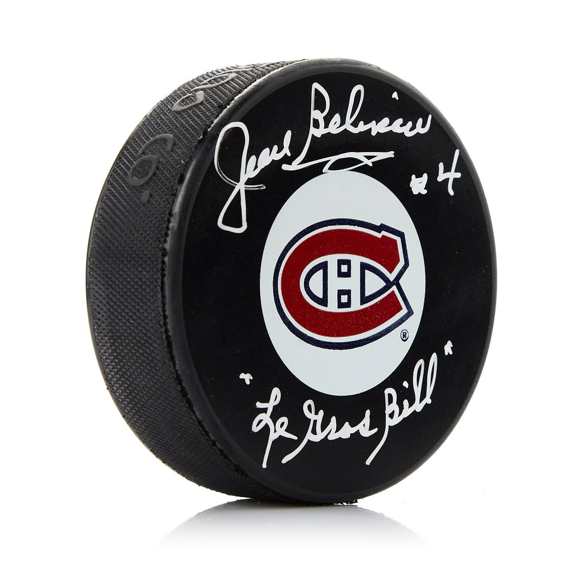 Jean Beliveau Signed Montreal Canadiens Hockey Puck with Le Gros Bill Note product image 1, provided for visual reference