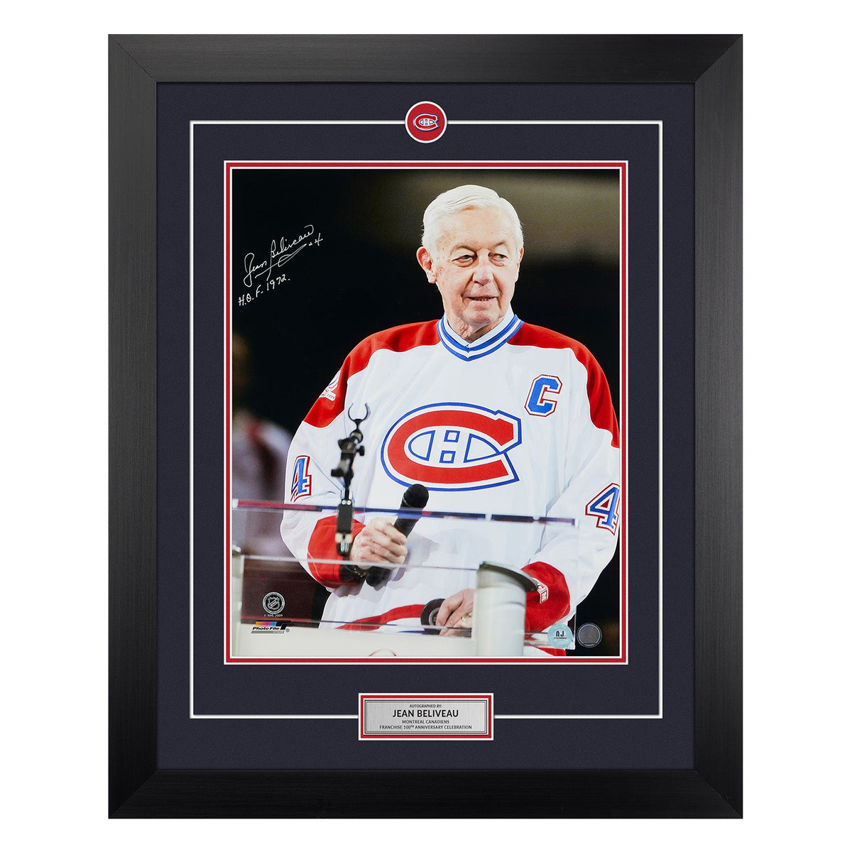 Jean Beliveau Signed Montreal Canadiens 100th Anniversary 26x32 Frame product image 1, provided for visual reference and