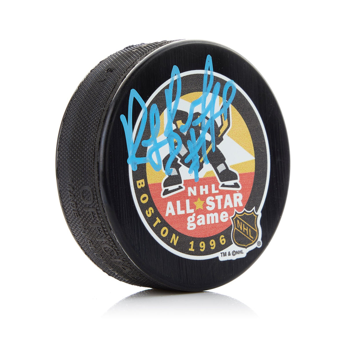 Ray Bourque Autographed 1996 All-Star Game Hockey Puck product image 1, provided for visual reference and product detail