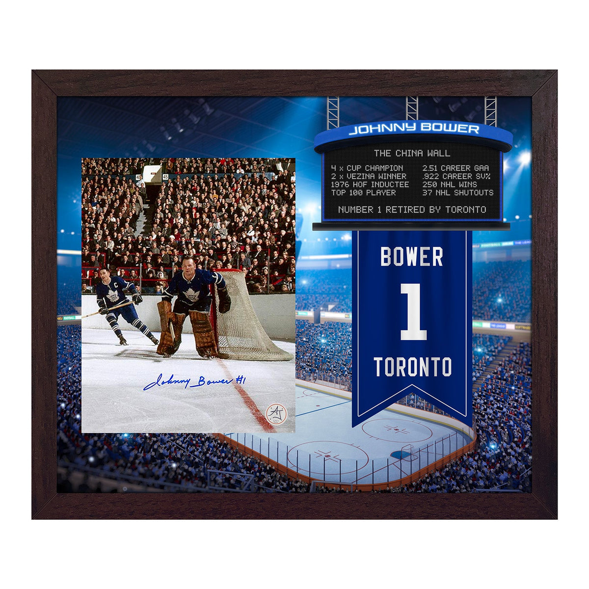 Johnny Bower Signed Toronto Maple Leafs Retired Number 23x27 Frame product image 1, provided for visual reference and
