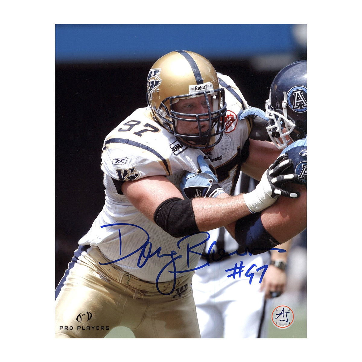Doug Brown Autographed Winnipeg Blue Bombers Football 8x10 Photo product image 1, provided for visual reference and product