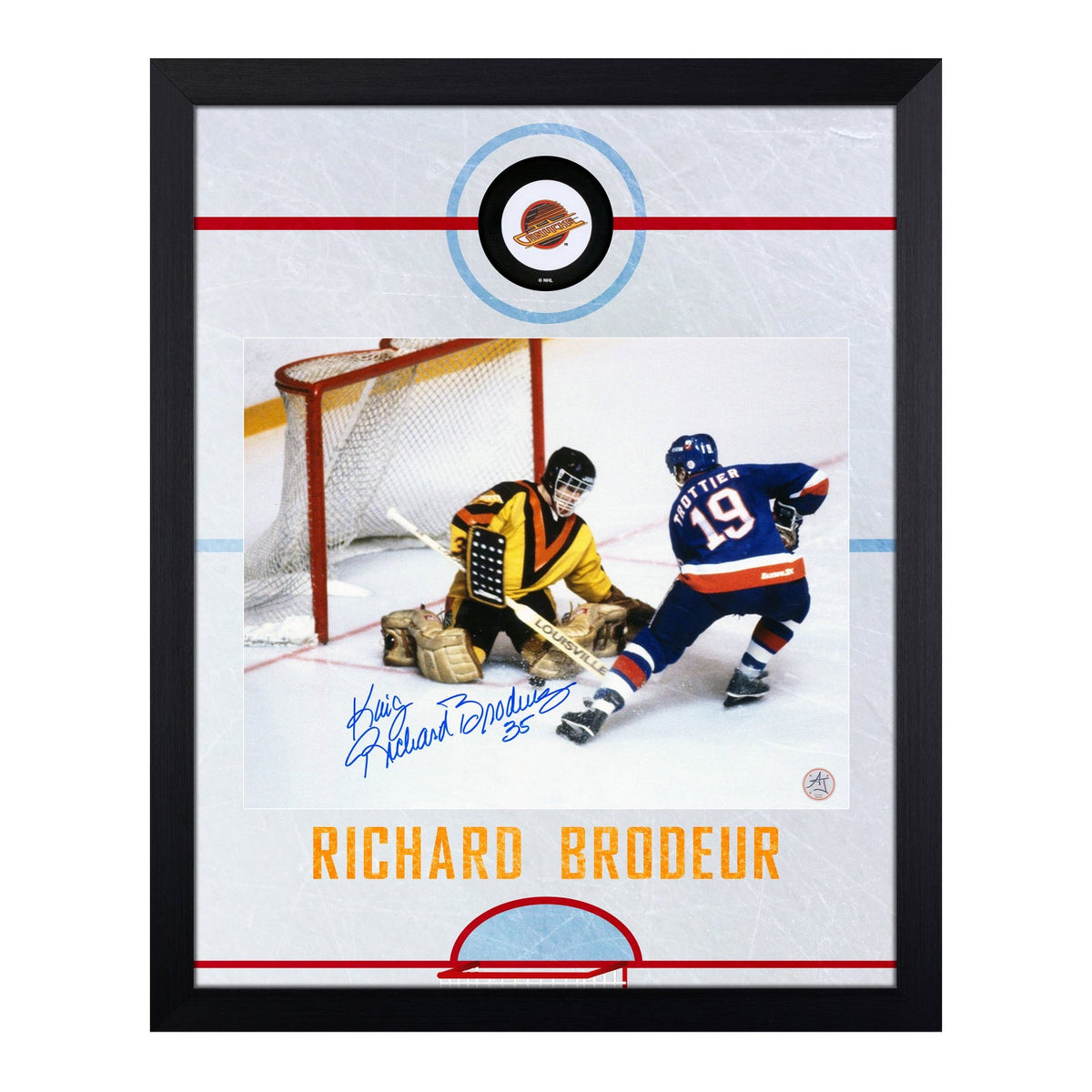 Richard Brodeur Signed Vancouver Canucks Graphic Rink 19x23 Frame product image 1, provided for visual reference and product