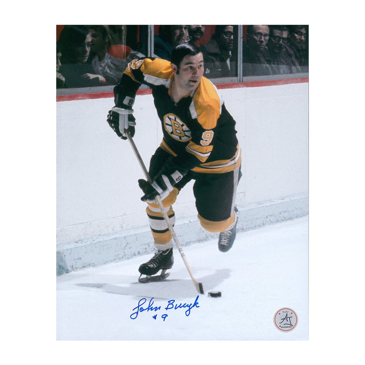 Johnny Bucyk Autographed Boston Bruins Puck Rush 8x10 Photo product image 1, provided for visual reference and product