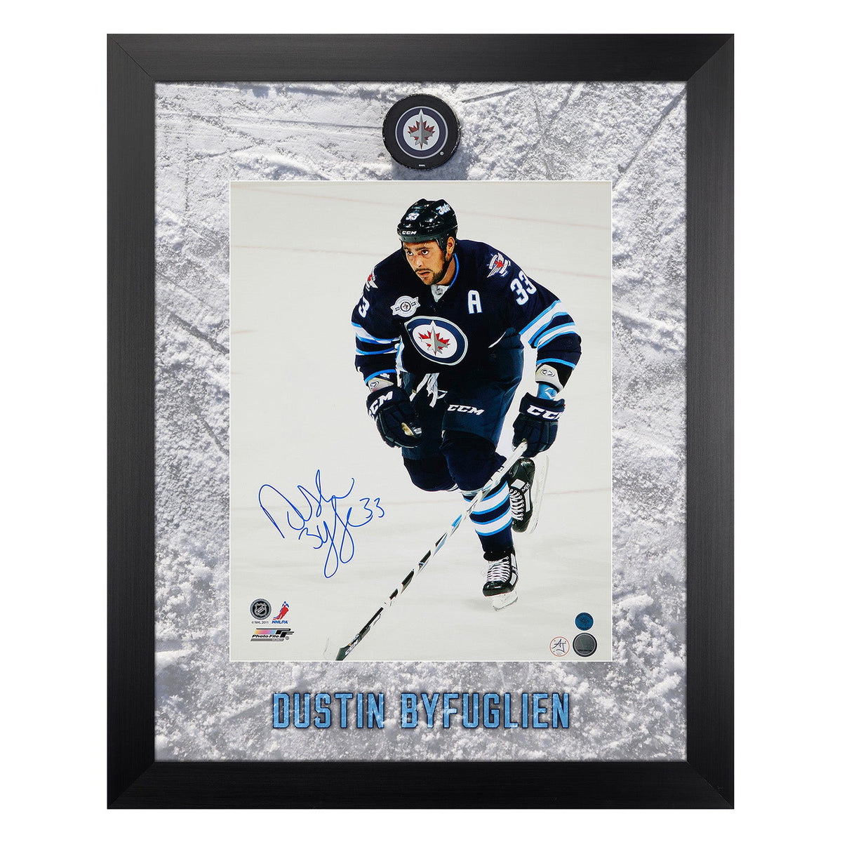 Dustin Byfuglien Signed Winnipeg Jets Etched Ice 26x32 Frame product image 1, provided for visual reference and product