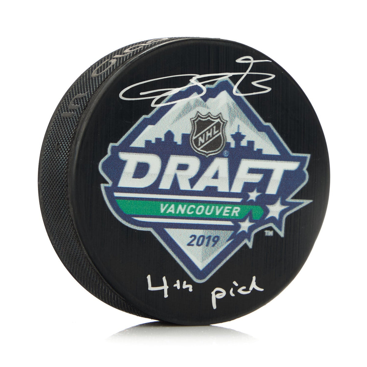 Bowen Byram Signed 2019 NHL Entry Draft Puck with 4th Pick Note product image 1, provided for visual reference and product