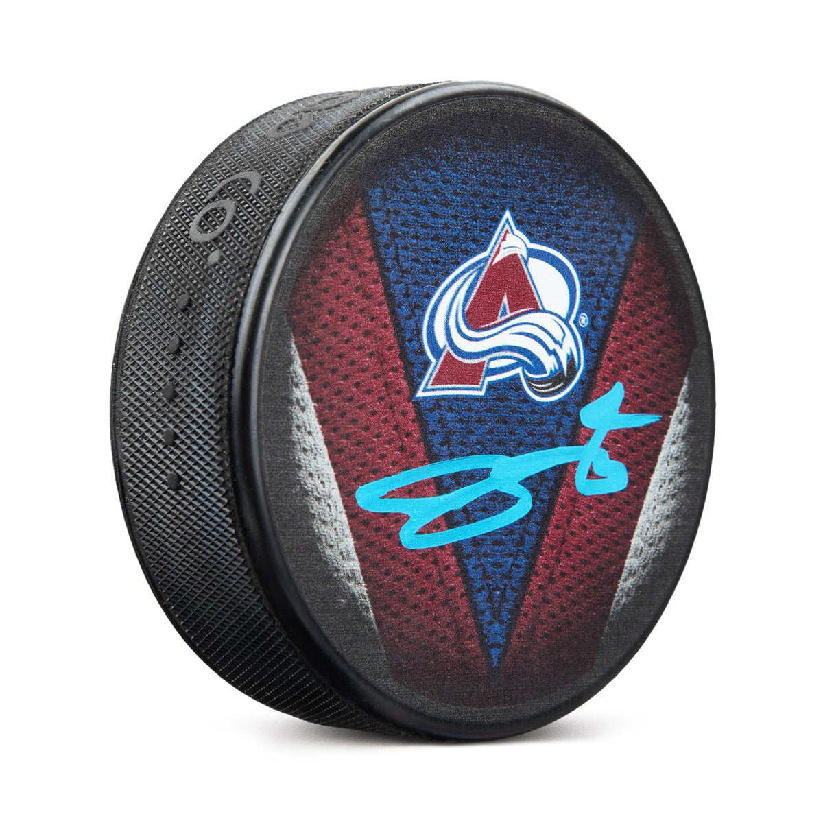 Bowen Byram Signed Colorado Avalanche Stitch Design Hockey Puck product image 1, provided for visual reference and product
