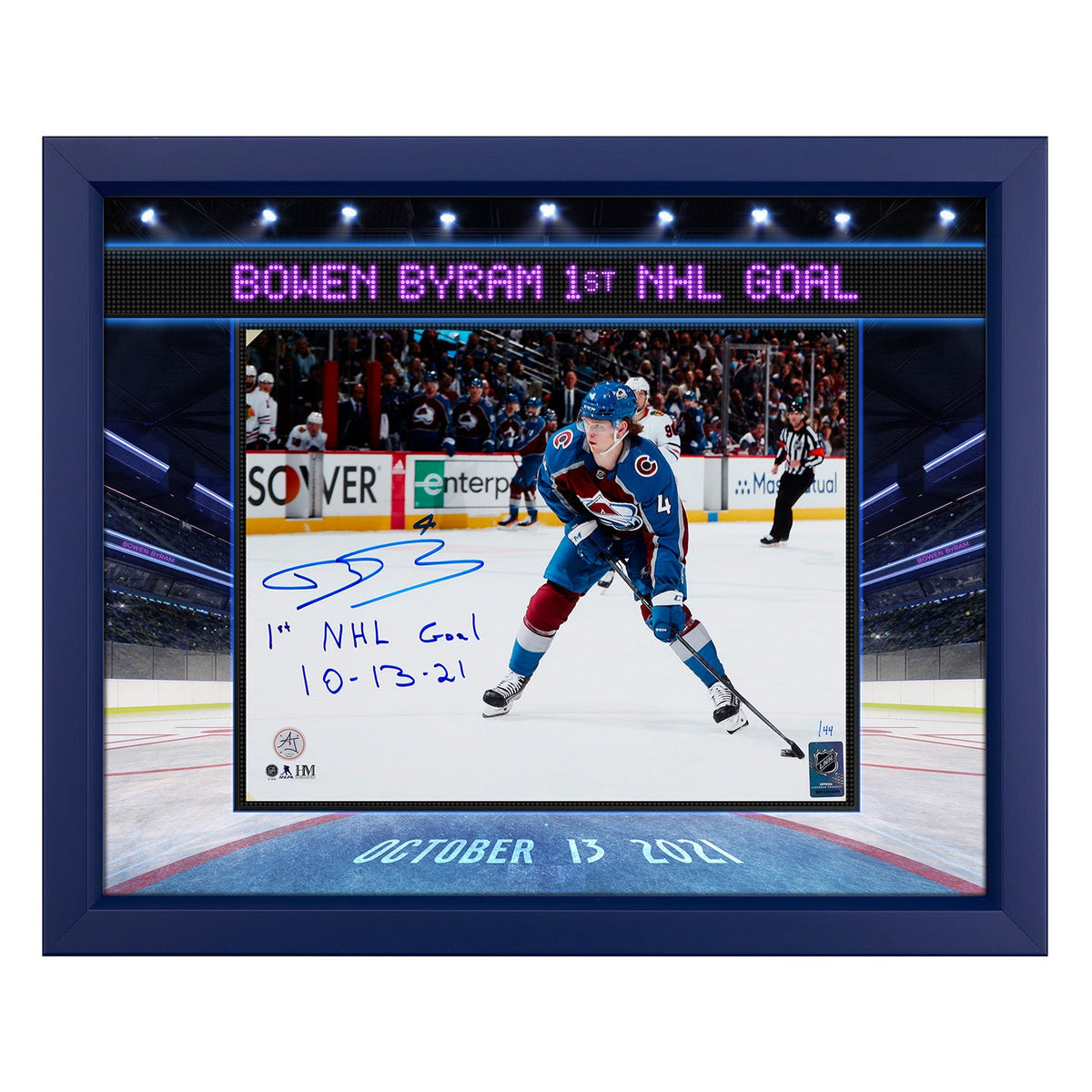 Bowen Byram Signed & Dated Colorado Avalanche 1st Goal Graphic 18x22 Frame #/44 product image 1, provided for visual