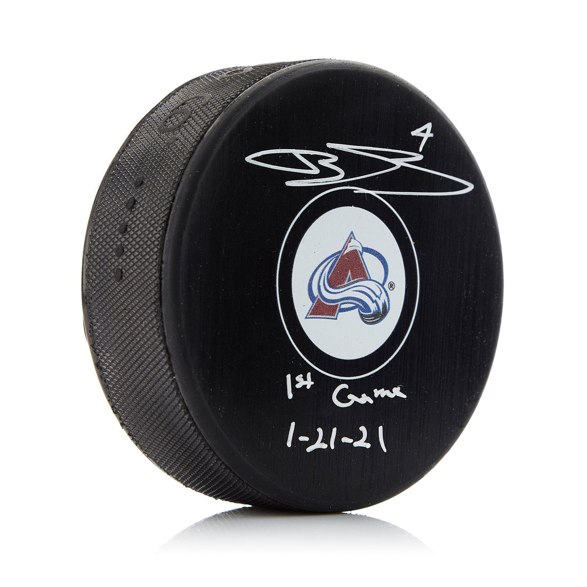 Bowen Byram Colorado Avalanche Signed & Dated 1st Game Puck product image 1, provided for visual reference and product