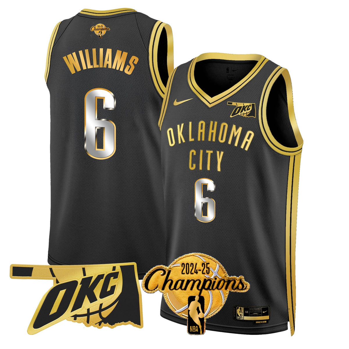 The Thunder 2024-25 Champions Black Gold Jersey - Stitched product image 10, provided for visual reference and product