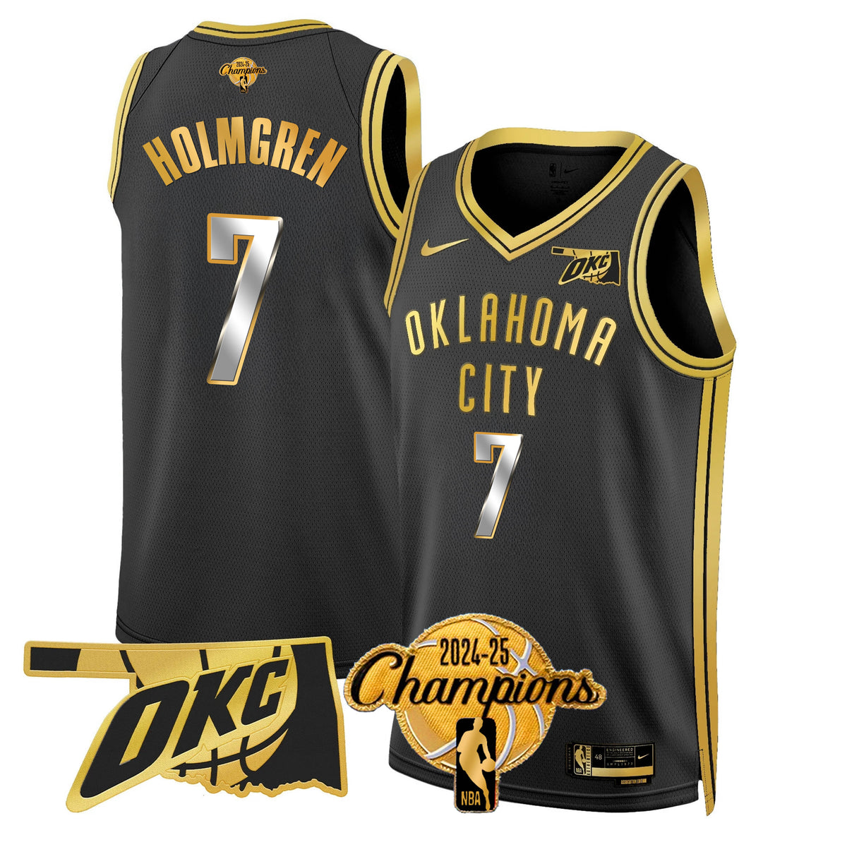 The Thunder 2024-25 Champions Black Gold Jersey - Stitched product image 4, provided for visual reference and product detail