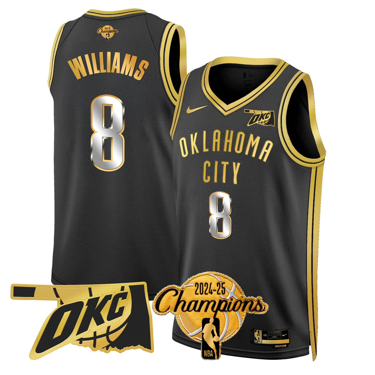 The Thunder 2024-25 Champions Black Gold Jersey - Stitched product image 6, provided for visual reference and product detail