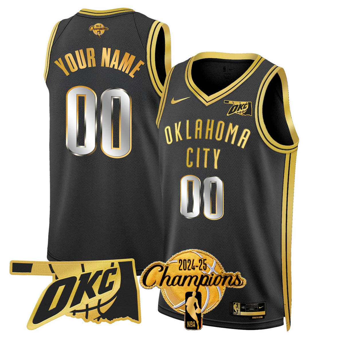 The Thunder 2024-25 Champions Black Gold Jersey - Stitched product image 21, provided for visual reference and product