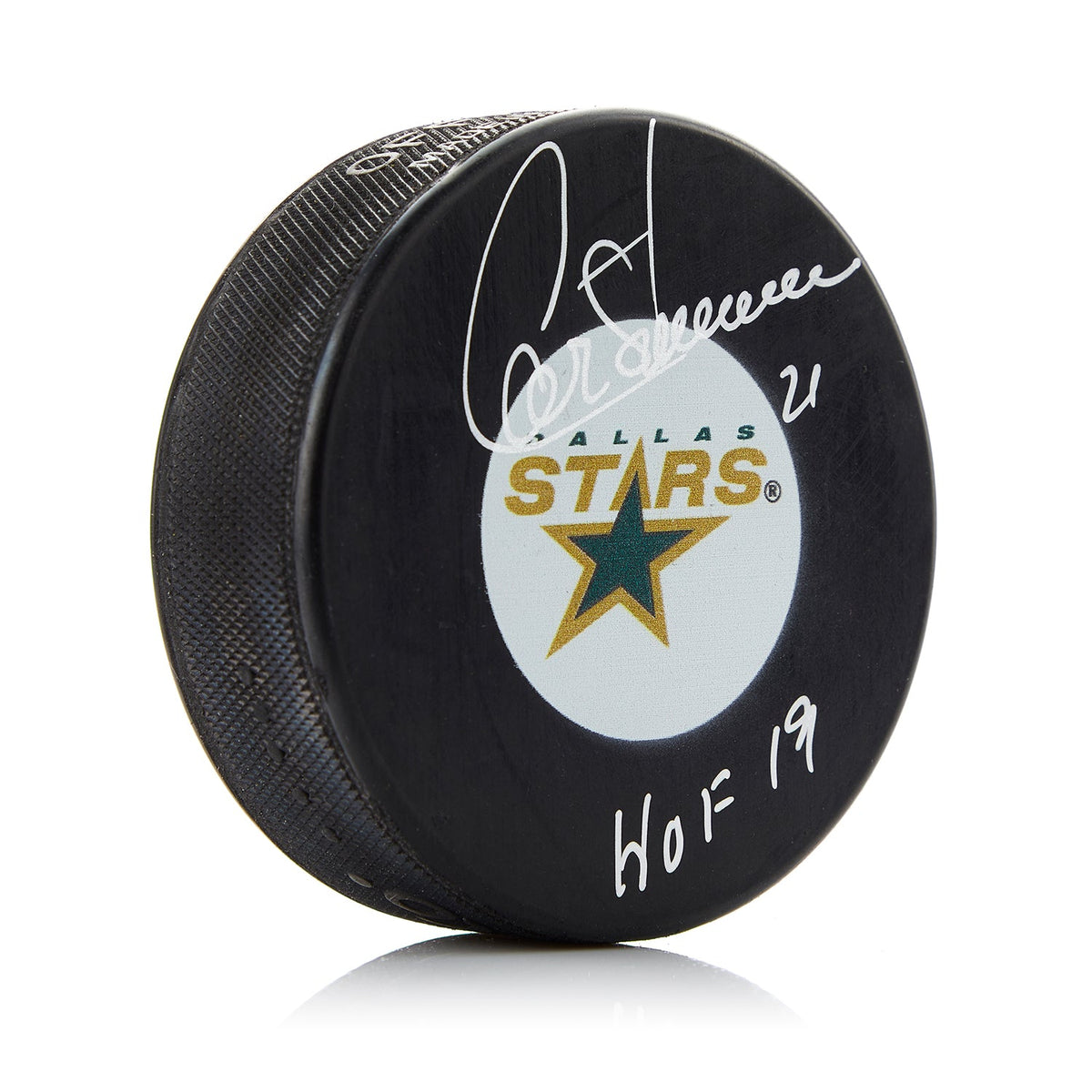 Guy Carbonneau Autographed Dallas Stars Hockey Puck with HOF Note product image 1, provided for visual reference and product