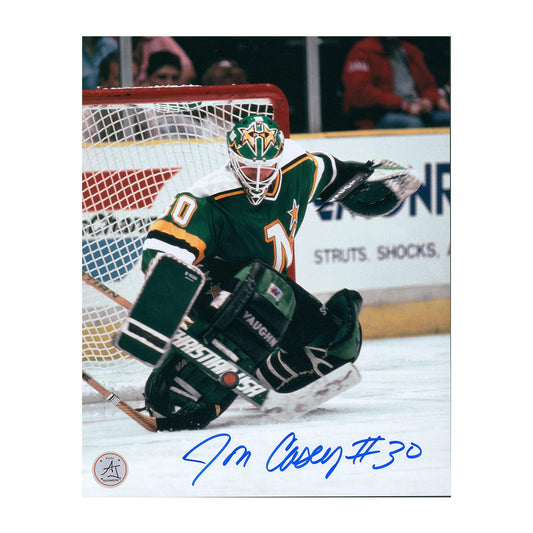 Jon Casey Autographed Minnesota North Stars Kick Save 8x10 Photo product image 1, provided for visual reference and product