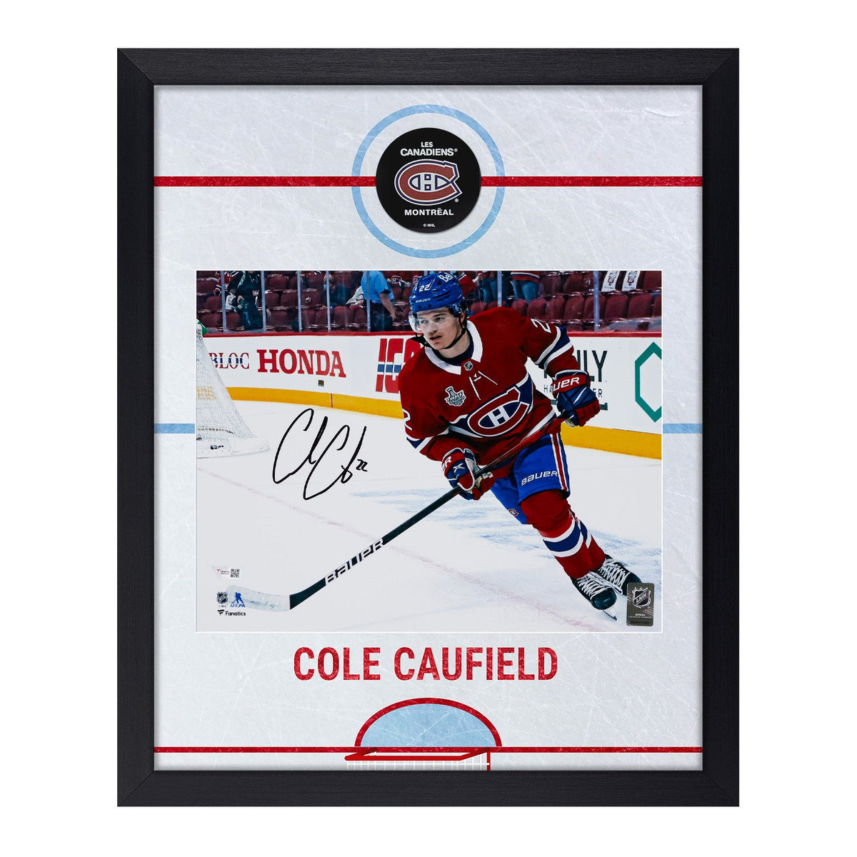 Cole Caufield Signed Montreal Canadiens Graphic Rink 19x23 Frame product image 1, provided for visual reference and product